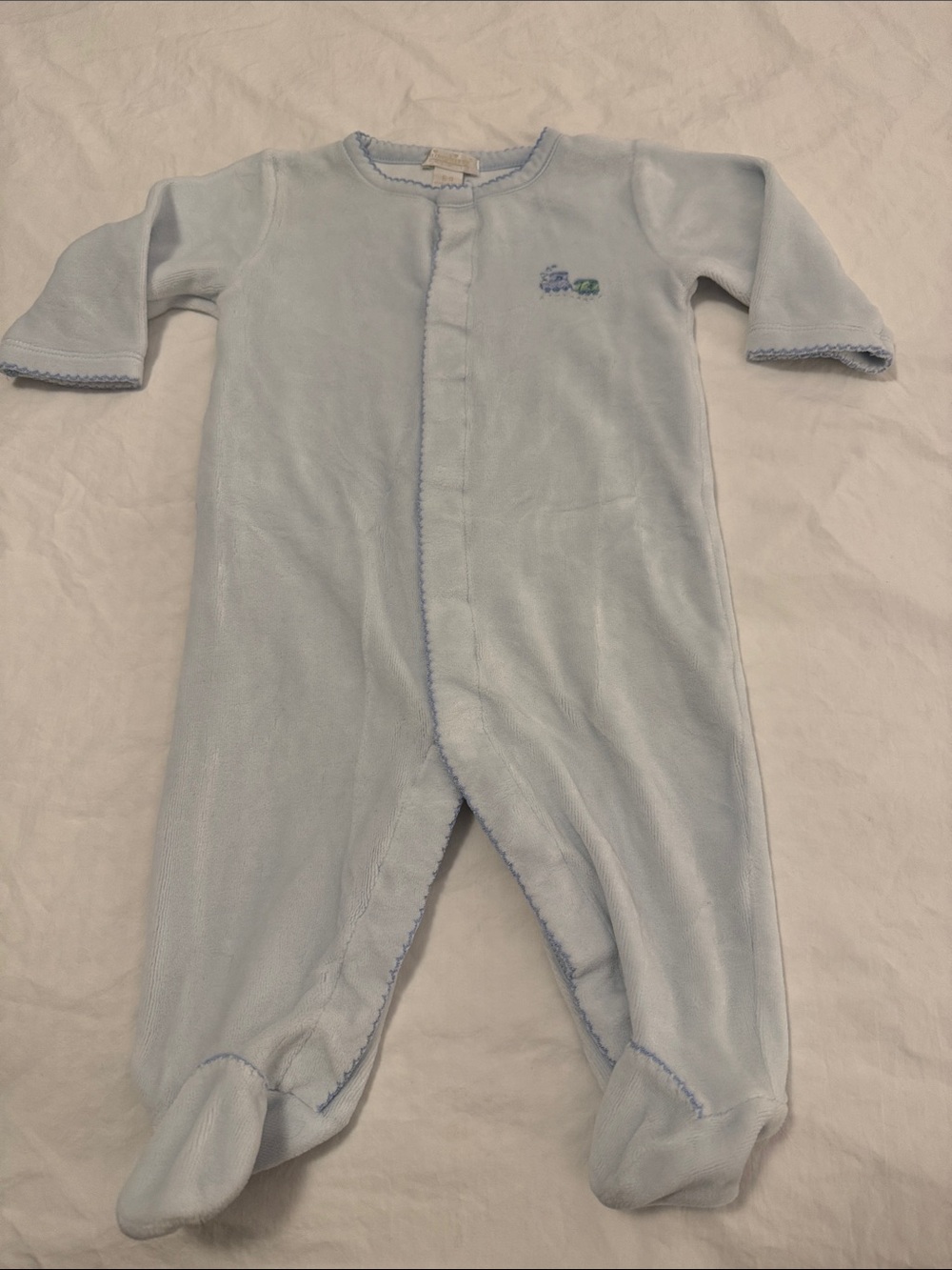 Kissy Kissy size 6-9 months baby blue velour onesie with feet